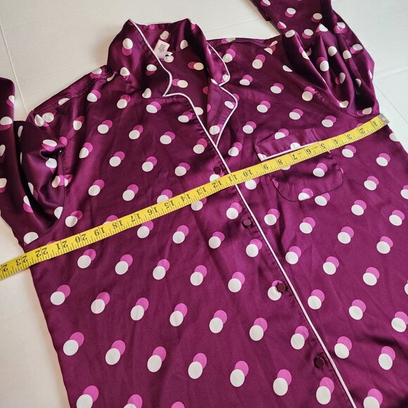 Victoria's secret sz L women lounge pajama top maroon polka dot button up - Picture 9 of 11